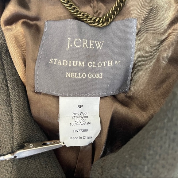 J. Crew Stadium Cloth by Nello Gori Wool Blend Green Preppy Pea Coat Women's 8P - Picture 3 of 9